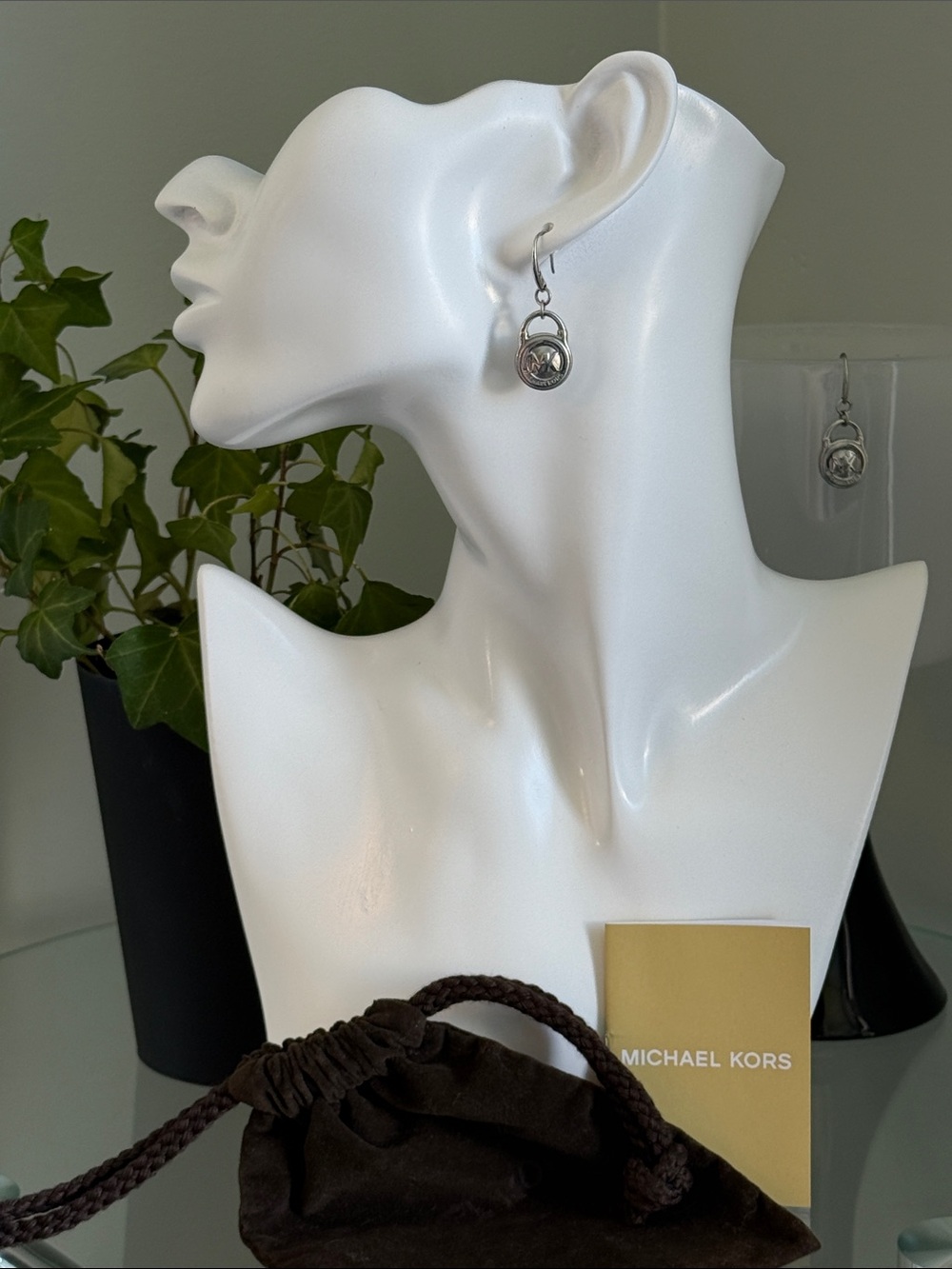 Michael Kors Silver Padlock Drop Earrings Excellent Quality with Shine NEW